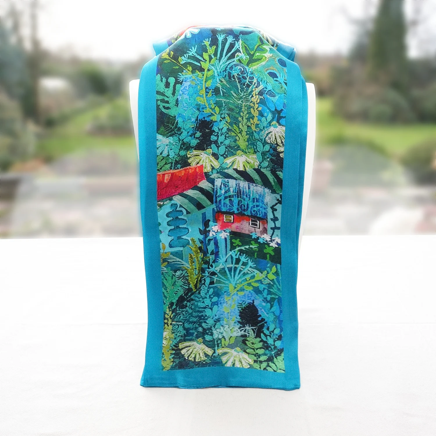 100% Mulberry Silk Scarf Versatile Double-sided Long Scarf Irish Painting Blue Moon - Image 2
