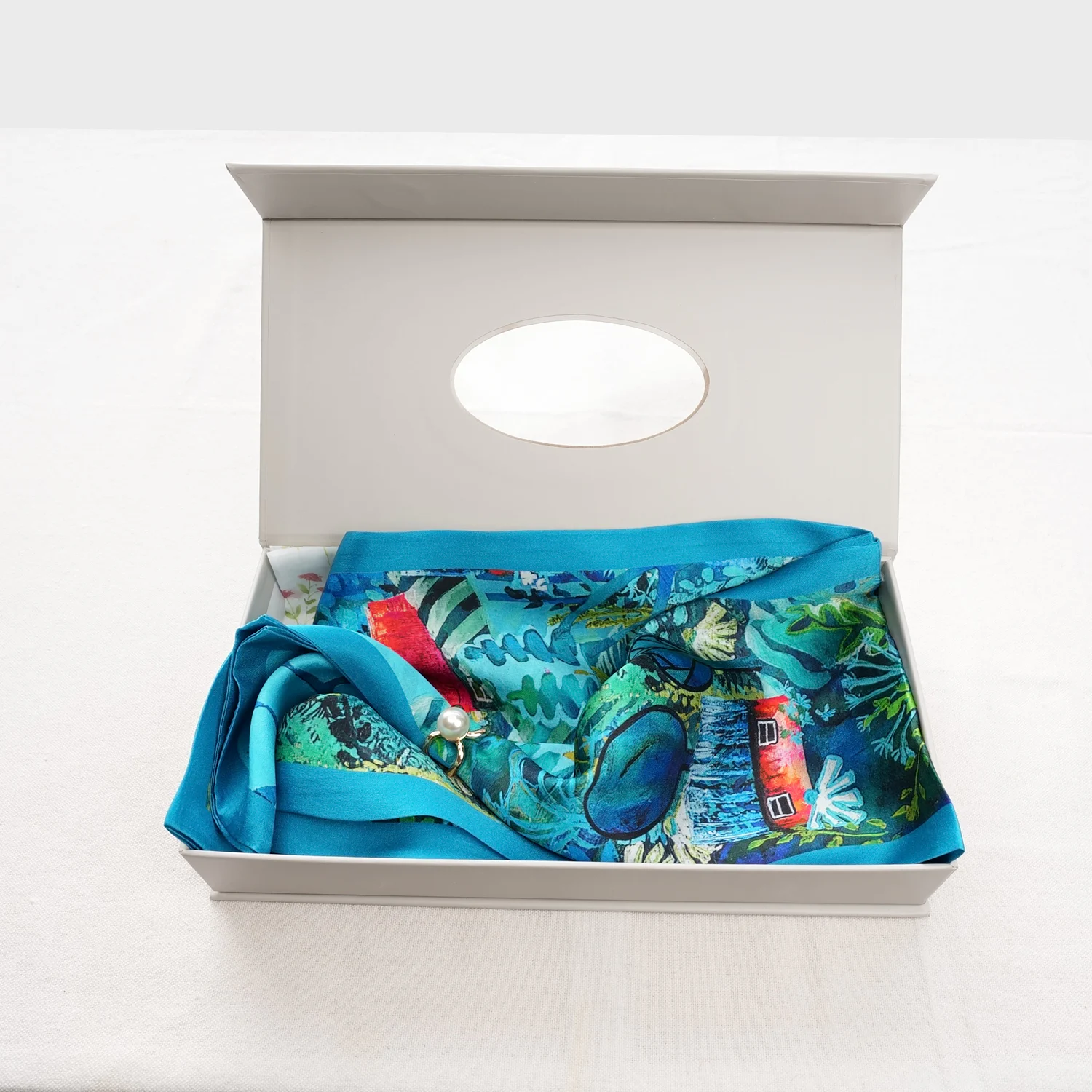 100% Mulberry Silk Scarf Versatile Double-sided Long Scarf Irish Painting Blue Moon - Image 4