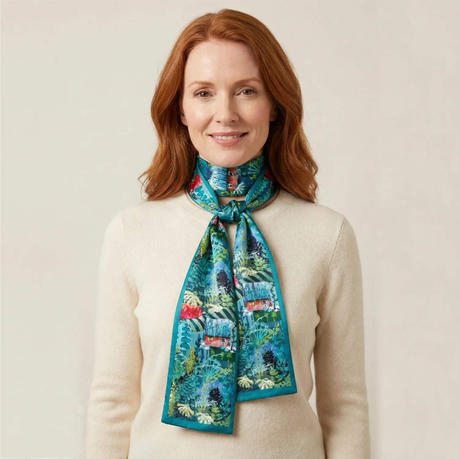 100% Mulberry Silk Scarf Versatile Double-sided Long Scarf Irish Painting Blue Moon
