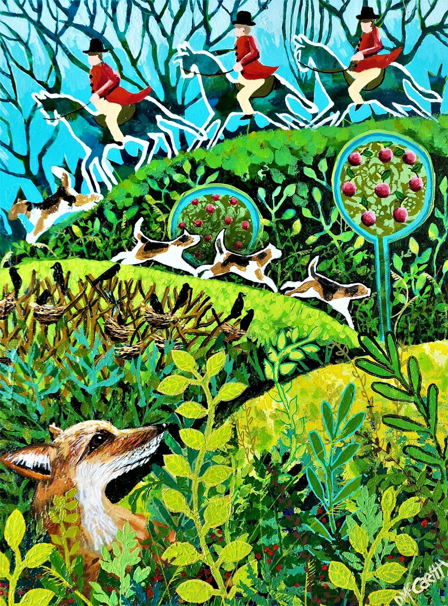 100% Mulberry Silk Scarf Versatile Double-sided Long Scarf Irish Painting The Fox - Image 8