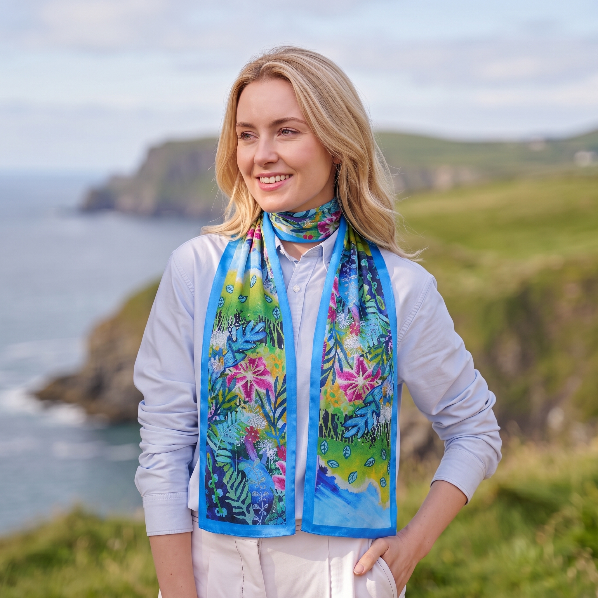 100% Mulberry Silk Scarf Versatile Double-sided Long Scarf Lilies in the Summer