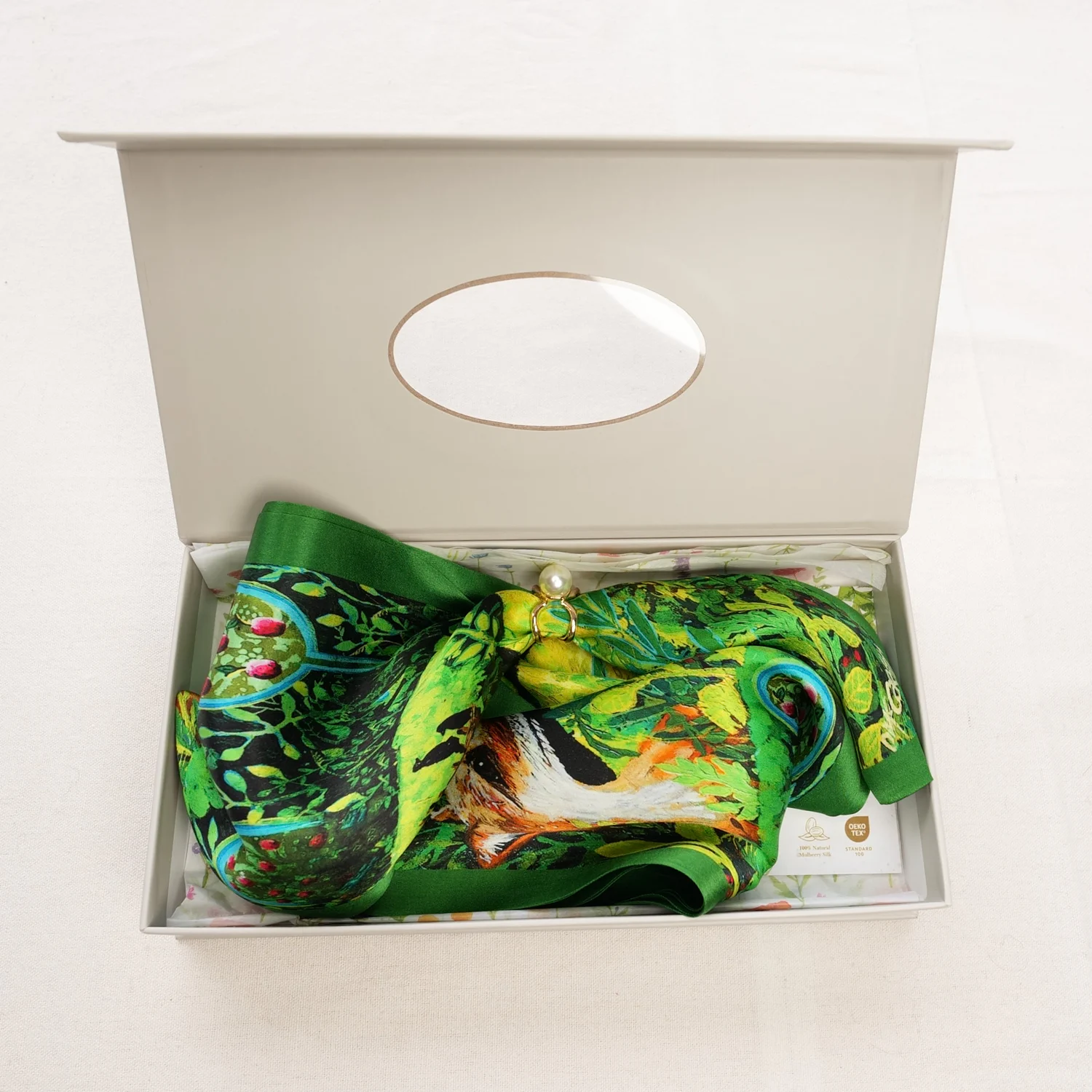 100% Mulberry Silk Scarf Versatile Double-sided Long Scarf Irish Painting The Fox - Image 5