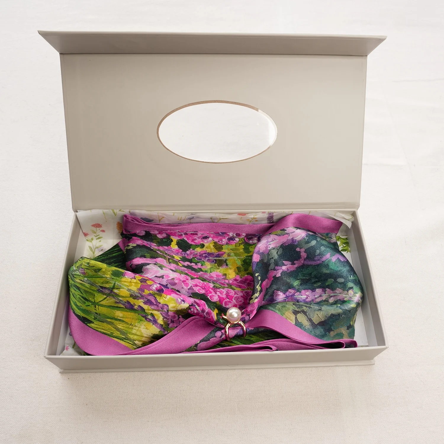 100% Mulberry Silk Scarf Versatile Double-sided Long Scarf Irish Painting Foxglove Flowers - Image 5