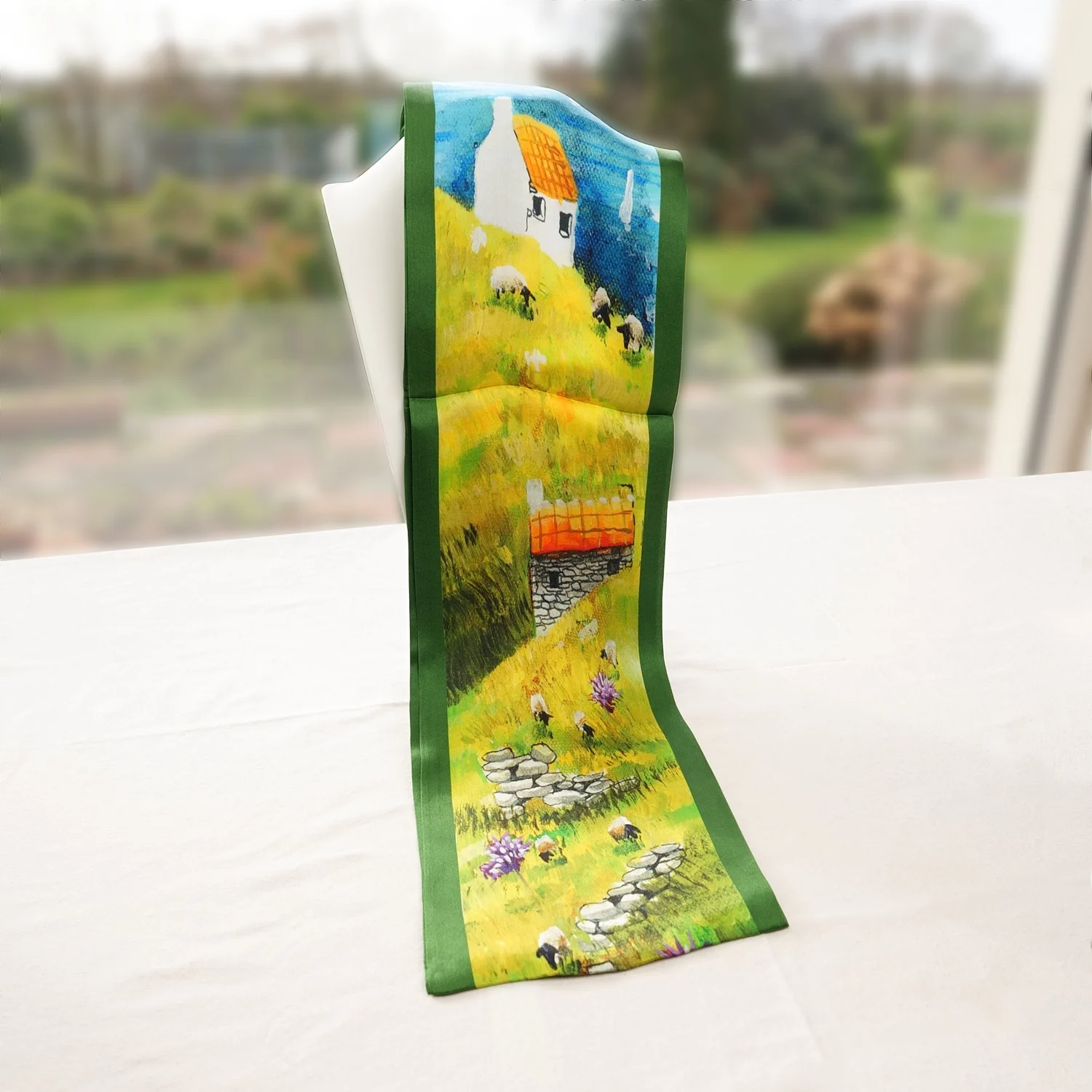 100% Mulberry Silk Scarf Versatile Double-sided Long Scarf Irish Landscape Painting - Image 5