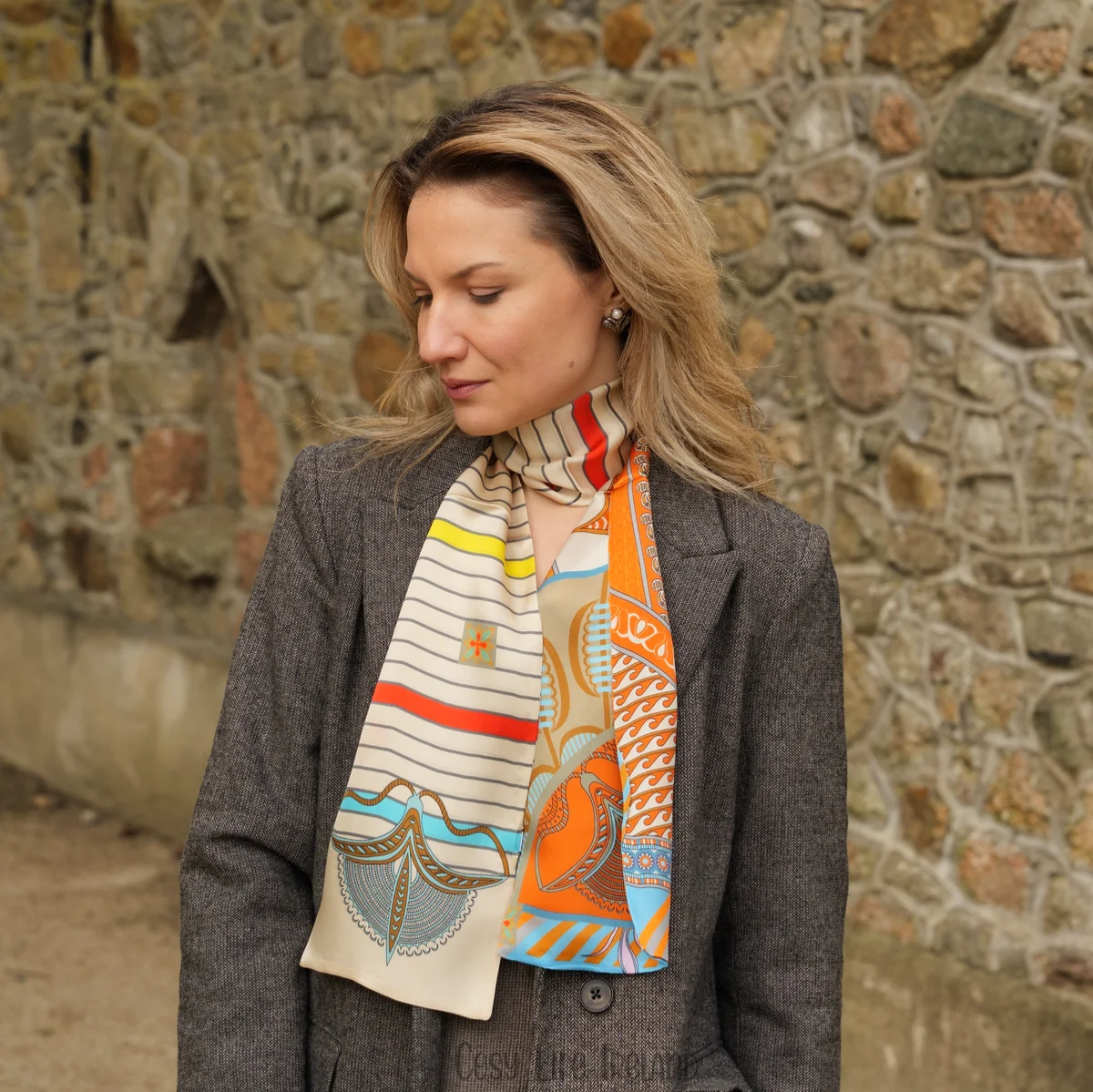 100% Mulberry Silk Scarf Versatile Double-sided Long Scarf Abstract Pattern Design ZSCJ49 - Image 2