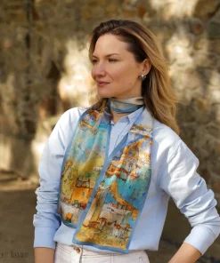 Alternative view of 100% Mulberry Silk Scarf Versatile Double-sided Long Scarf Light Blue