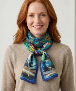 100% Mulberry Silk Scarf Versatile Double-sided Long Scarf Oil Painting of Flowers Design