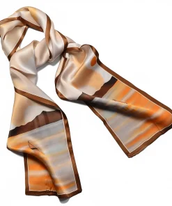 100% Mulberry Silk Scarf Versatile Double-sided Long Scarf Oil Painting of Sunset Design - Image 2