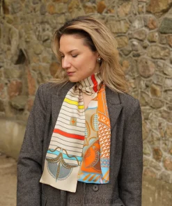 Alternative view of 100% Mulberry Silk Scarf Versatile Double-sided Long Scarf Abstract Pattern Design ZSCJ49