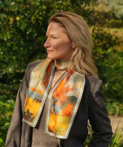 Alternative view of 100% Mulberry Silk Scarf Versatile Double-sided Long Scarf Oil Painting Of Golden Autumn Design