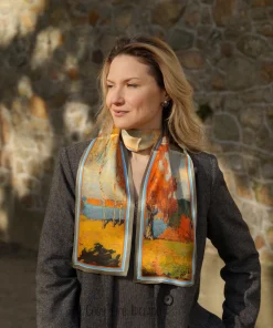 100% Mulberry Silk Scarf Versatile Double-sided Long Scarf Oil Painting Of Golden Autumn Design