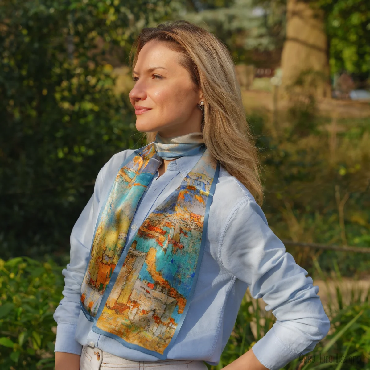 100% Mulberry Silk Scarf Versatile Double-sided Long Scarf Light Blue