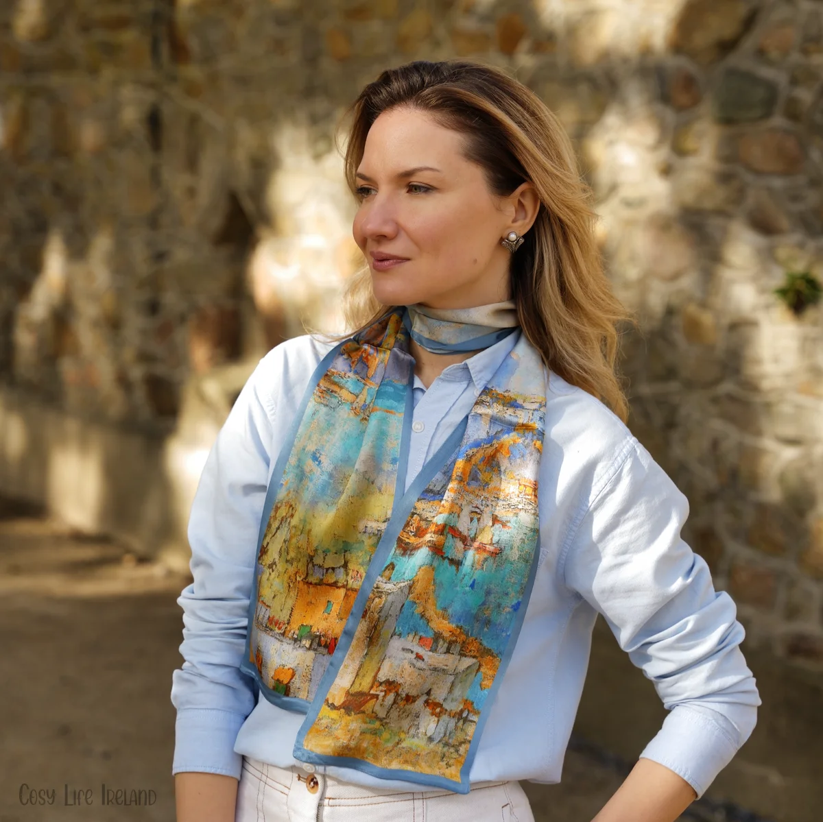 100% Mulberry Silk Scarf Versatile Double-sided Long Scarf Light Blue - Image 2