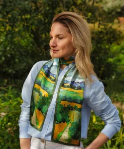 Alternative view of 100% Mulberry Silk Scarf Versatile Double-sided Long Scarf Oil Painting of Irish Landscape Design