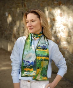 100% Mulberry Silk Scarf Versatile Double-sided Long Scarf Oil Painting of Irish Landscape Design