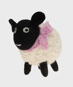 Handmade Knitted Standing Sheep Large With Pink Scarf 22