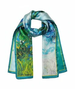 Alternative view of 100% Mulberry Silk Scarf Versatile Double-sided Long Scarf Oil Painting Green