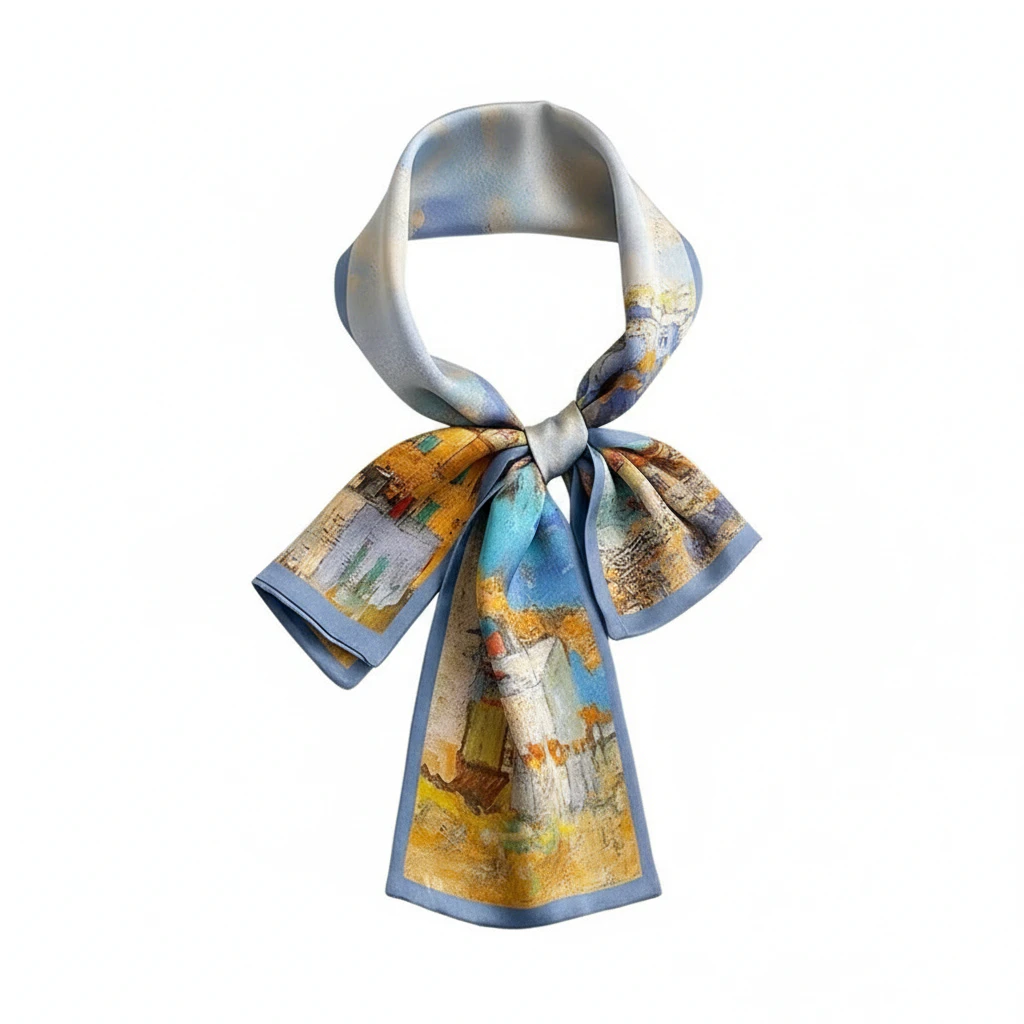 100% Mulberry Silk Scarf Versatile Double-sided Long Scarf Light Blue - Image 3