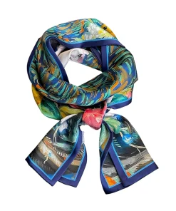 Alternative view of 100% Mulberry Silk Scarf Versatile Double-sided Long Scarf Oil Painting of Flowers Design