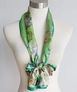 Alternative view of 100% Mulberry Silk Scarf Versatile Double-sided Long Scarf Rose Design Green