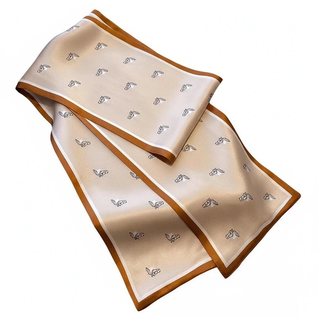 100% Mulberry Silk Scarf Versatile Double-sided Long Scarf Horse Head Design - Image 6