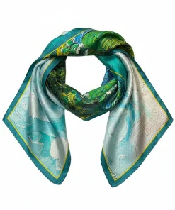 100% Mulberry Silk Scarf Versatile Double-sided Long Scarf Oil Painting Green - Image 3