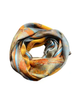100% Mulberry Silk Scarf Versatile Double-sided Long Scarf Oil Painting Of Golden Autumn Design - Image 3