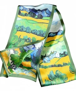 100% Mulberry Silk Scarf Versatile Double-sided Long Scarf Oil Painting of Irish Landscape Design - Image 3