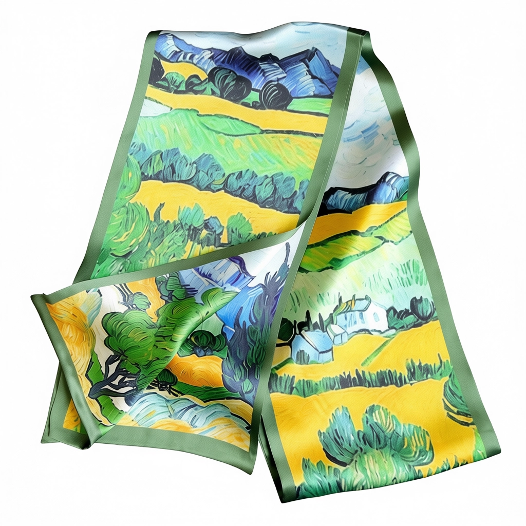100% Mulberry Silk Scarf Versatile Double-sided Long Scarf Oil Painting of Irish Landscape Design - Image 6