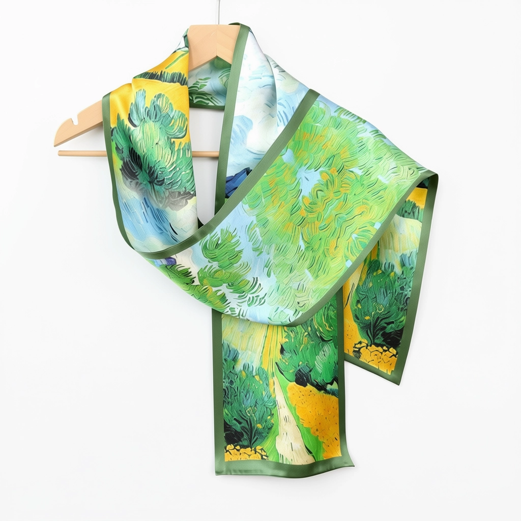 100% Mulberry Silk Scarf Versatile Double-sided Long Scarf Oil Painting of Irish Landscape Design - Image 4