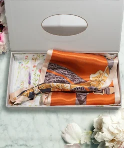 100% Mulberry Silk Scarf Versatile Double-sided Long Scarf Orange - Image 4