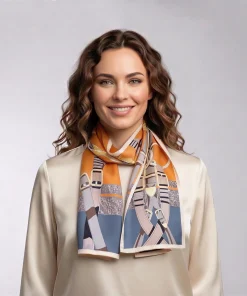 100% Mulberry Silk Scarf Versatile Double-sided Long Scarf Orange