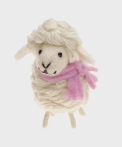 Alternative view of Handmade Wool Felt Ornament Sheep with Pink Scarf