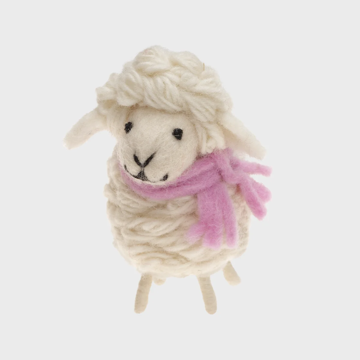 Handmade Wool Felt Ornament Sheep with Pink Scarf - Image 2