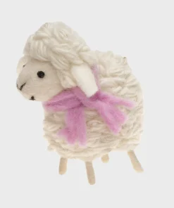 Handmade Wool Felt Ornament Sheep with Pink Scarf