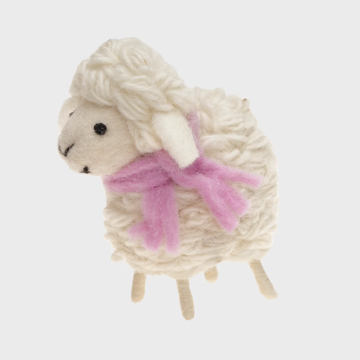 Handmade Wool Felt Ornament Sheep with Pink Scarf