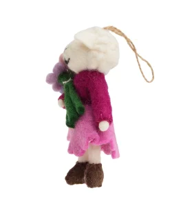Alternative view of Handmade Wool Felt Sheep In Pink Dress Hold Flowers Hanging Ornament