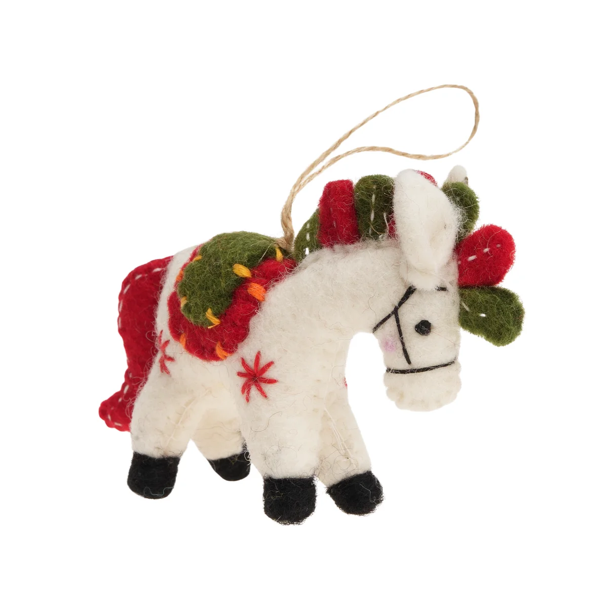 Handmade Wool Felt White Horse Hanging Ornament - Image 2