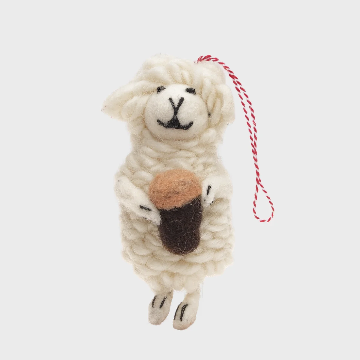 Handmade Wool Felt Ornament Sheep Shane Holding Black Beer