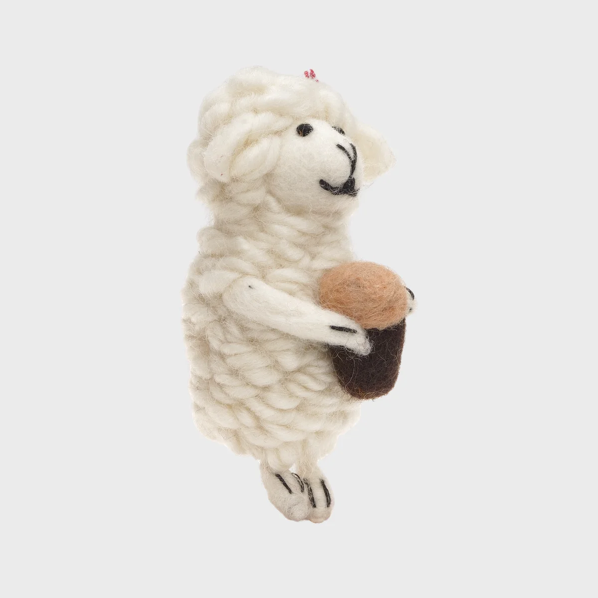 Handmade Wool Felt Ornament Sheep Shane Holding Black Beer - Image 2
