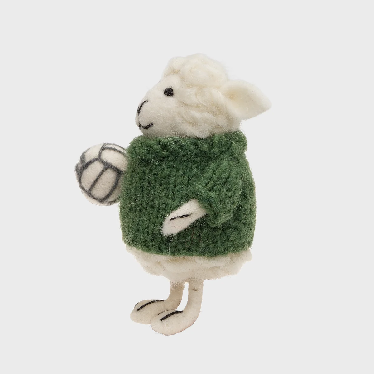 Handmade Wool Felt Sheep Holding A Gaelic Football - Image 2