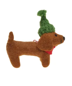 Alternative view of Handmade Wool Felt Dachshund Wearing Green Hat Ornament