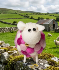 Handmade Felt Pink Multicoloured Sheep Orla With Black Head Ornament Farm Animals