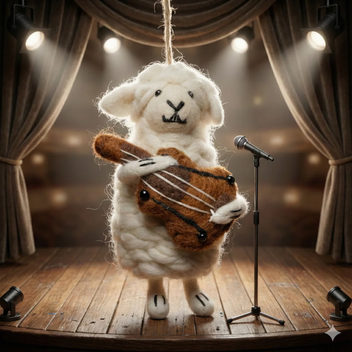 Handmade Wool Felt Sheep Playing a Guitar Hanging Ornament - Image 3