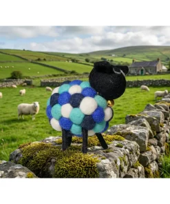 Handmade Felt Blue Multicoloured Sheep Seán With Black Head Ornament Farm Animals