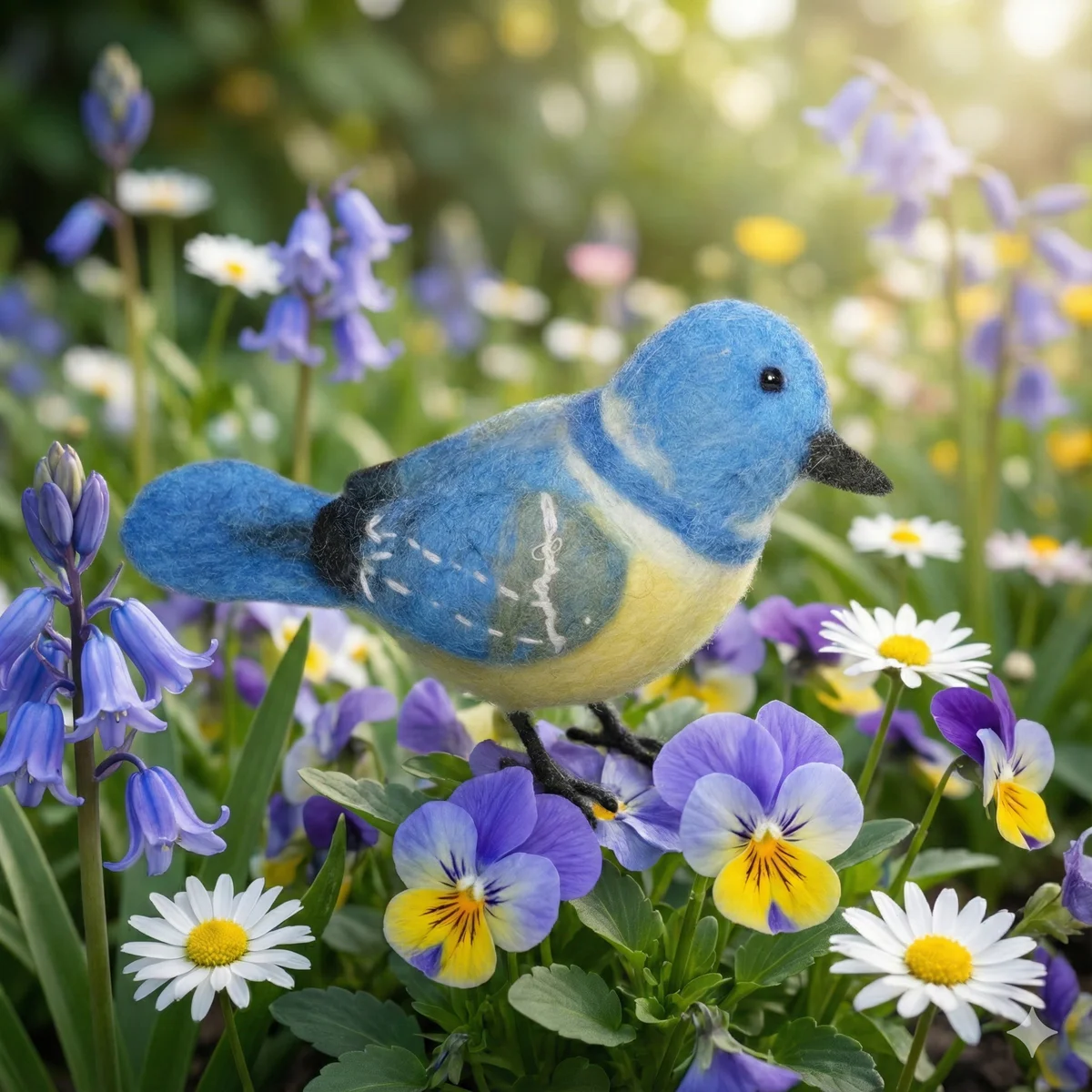 Handmade Wool Felt Blue Tit Hanging Ornament