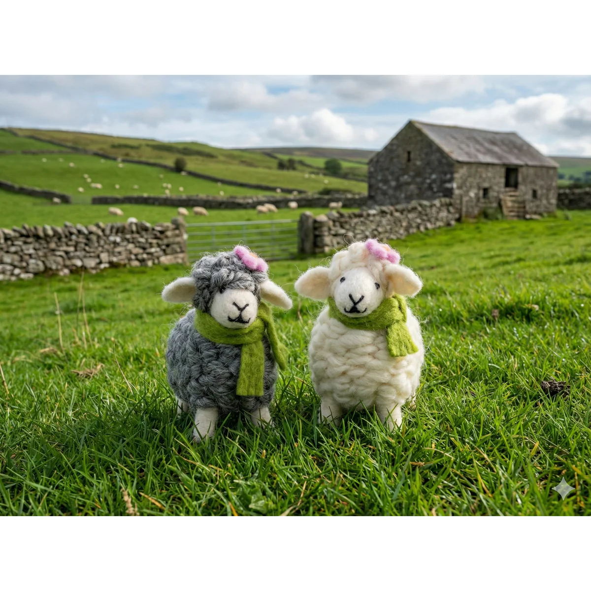 Handmade Wool Felt Ornament Couple Sheep