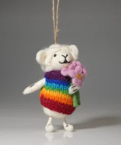 Alternative view of Handmade Wool Felt Rainbow Sheep With Pink Flower Hanging Ornament
