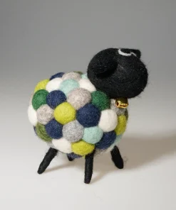 Alternative view of Handmade Felt Green Multicoloured Sheep Liam With Black Head Ornament Farm Animals