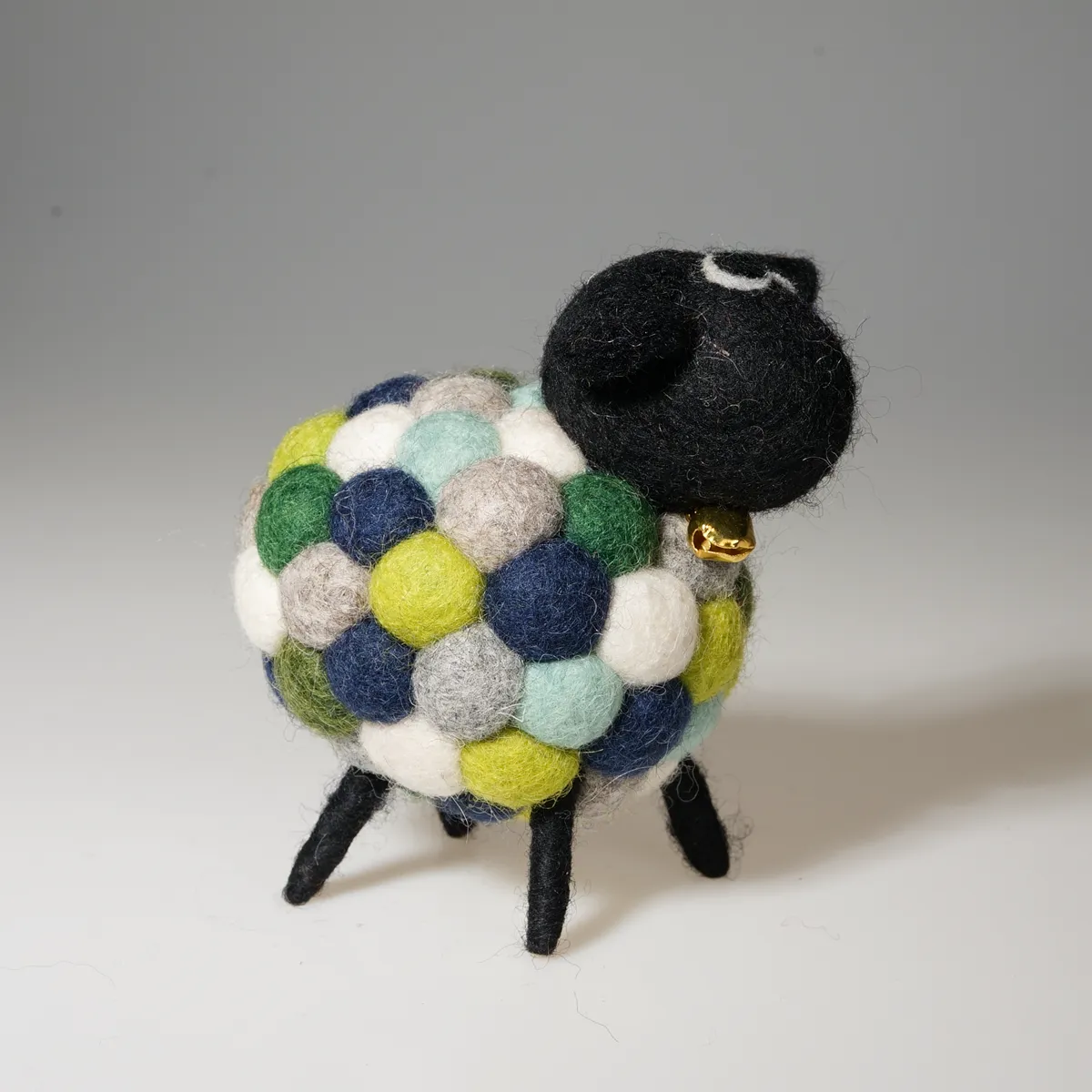 Handmade Felt Green Multicoloured Sheep Liam With Black Head Ornament Farm Animals - Image 2